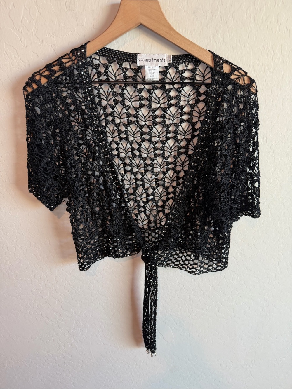 VTG Black Crochet Beaded Women's Sweater XL Whimsigoth Dark Fairy Y2K 90s Grunge